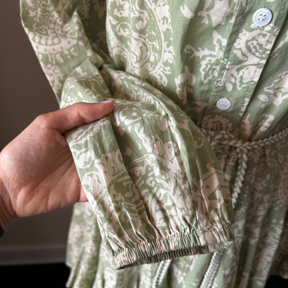 Zara Green Pleated Long Sleeve Sundress - Picture 7 of 14